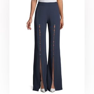 SIMKHAI Stapled Crepe Front Slit Pant in Navy | Size 2